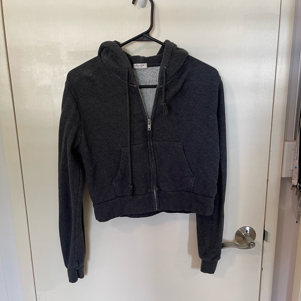 Brandy Melville cropped grey zip up hoodie